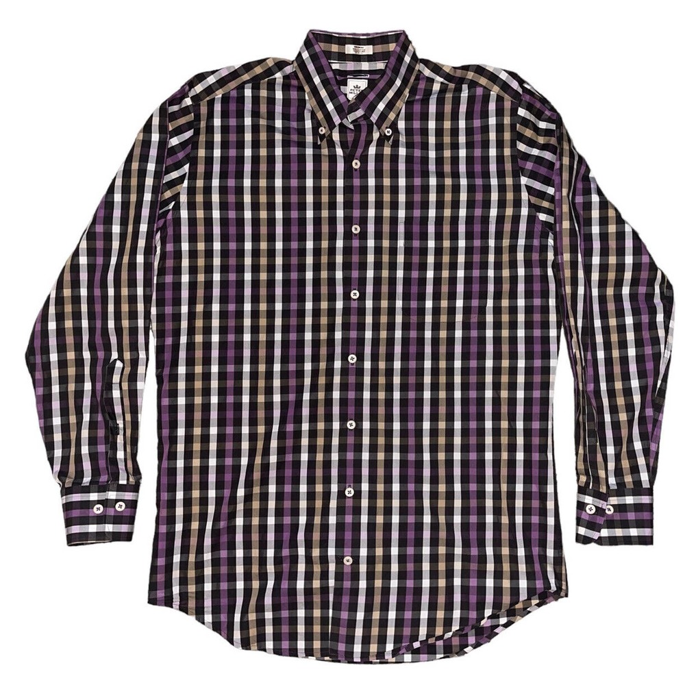 Peter Millar Medium Purple Checkered Long Sleeve 100% Button Down Cotton